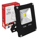 Refletor Preto Led 10w Branco Frio 6500k Ip66 Slim