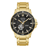 Relógio Automático Masculino Bulova 97a174 Marine Star Gold