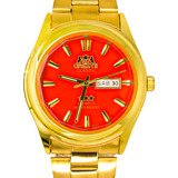Relógio Masculino Oremte Com Marcador De Data Prova D'água Cor Da Correia Dourado/vermelho