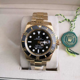 Relógio Rolex Submariner Dourado 18k Preto Com Caixa Manual