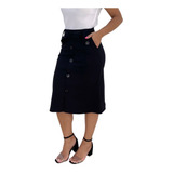 Saia Moda Evangélica Midi Bengaline Feminino Cintura Alta 