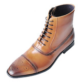 Sapatos Masculinos De Couro Cano Alto Zíper Botas