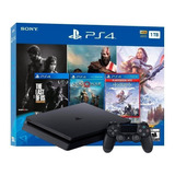 Sony Playstation 4 Slim 1tb Mega Pack: The Last Of Us Remastered/god Of War/horizon Zero Dawn Complete Edition Cor Preto Onyx 2023
