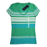 T-shirt Listrada Feminina Tommy Tfouf Verde Original