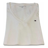 T-shirt Tommy Hilfiger Gola Em V Branca Feminina Original