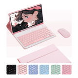 Teclado Bluetooth + Mouse Bluetooth + Capa Para Tab S6 Lite Cor Sakura Pink + Pink Keyboard + Pink Carregamento Bluetooth Mouse