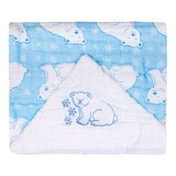 Toalha Banho Bebe Infantil Capuz Soft 3 Camadas Fralda Azul