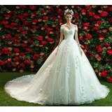 Vestido De Noiva Princesa Luxo Rendado Cauda Importado Sku10
