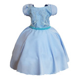 Vestido Festa Infantil Curto Princesa Azul - Daminha Formatura Batizado Aniversário