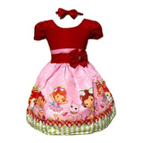 Vestido Infantil Moranguinho Baby Luxo Fantasia + Brinde