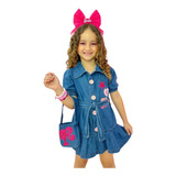 Vestido Jeans Barbie + Bolsinha Estilosa Infantil Blogueira
